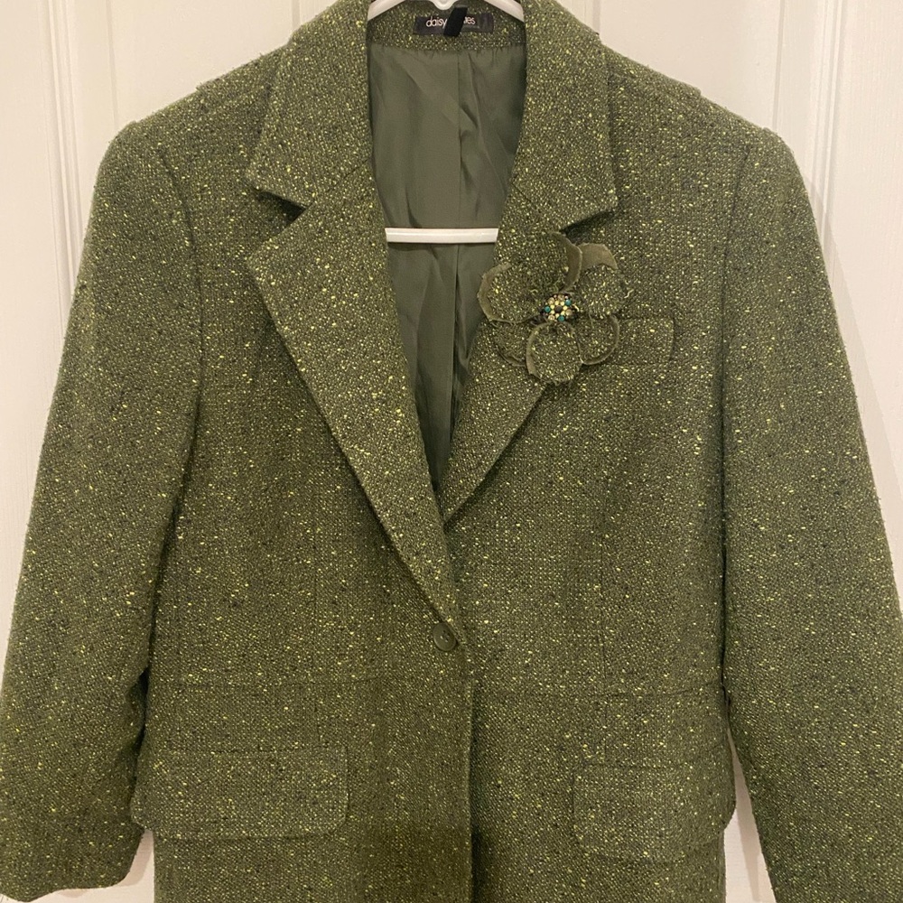 Daisy Fuentes Green Blazer Timeless Wool Jacket